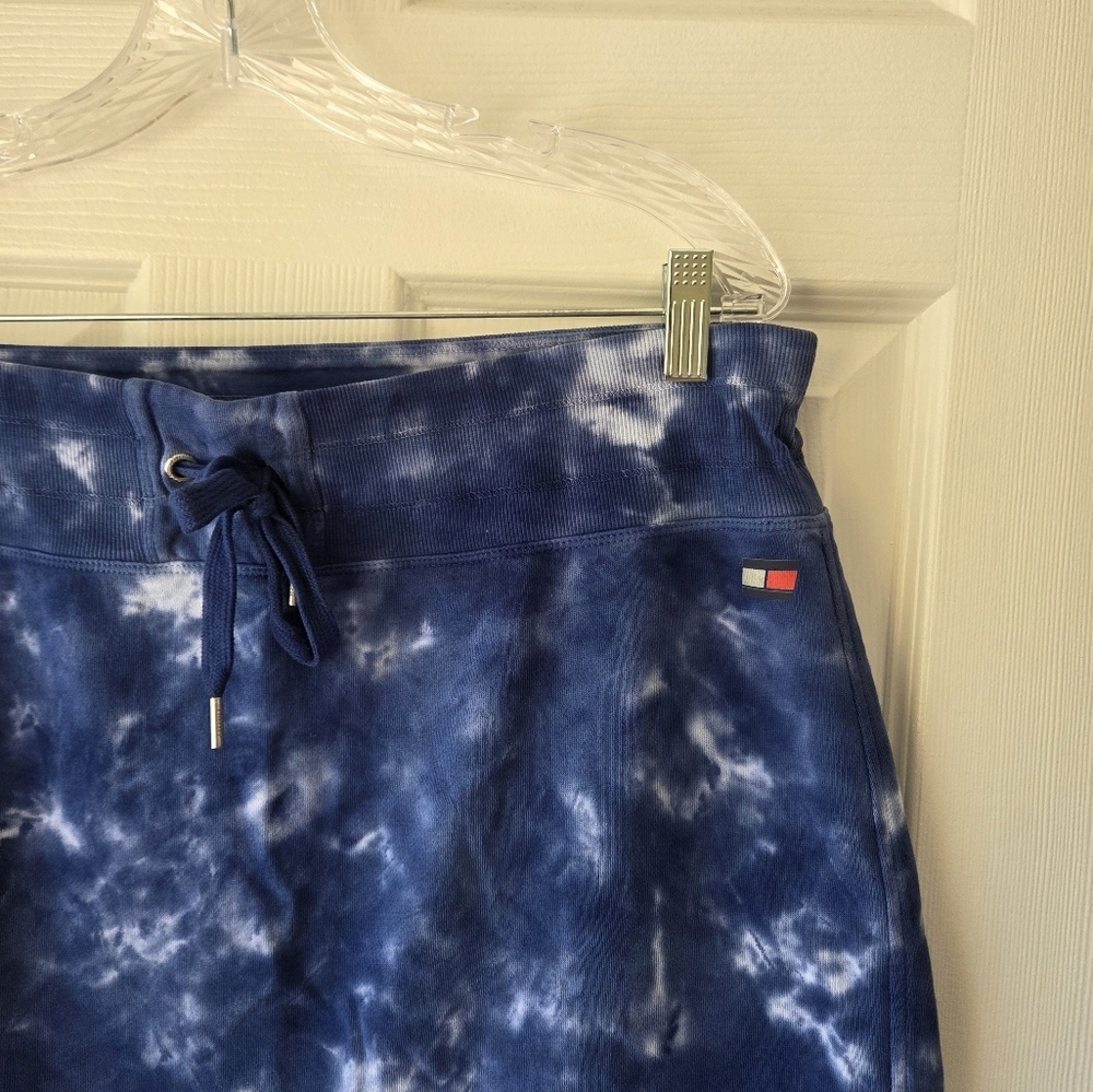 Tommy Hilfiger Mini Skirt XL 100% Cotton Tie Dye Drawstring Skirt in Sky Captain - Picture 2 of 5
